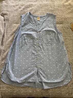 Faded Glory Light Blue Polka Dot Sleeveless Button-Down Top
